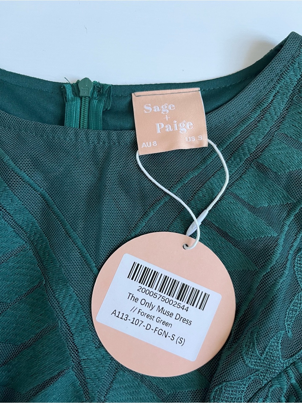 NWT Sage + Paije Forest Green Lace Long Sleeve mini Dress - Picture 7 of 11